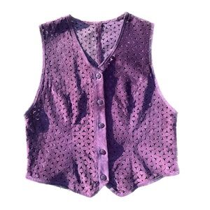 Vintage Danier Leather Grape Purple Suede Floral Cutout Vest